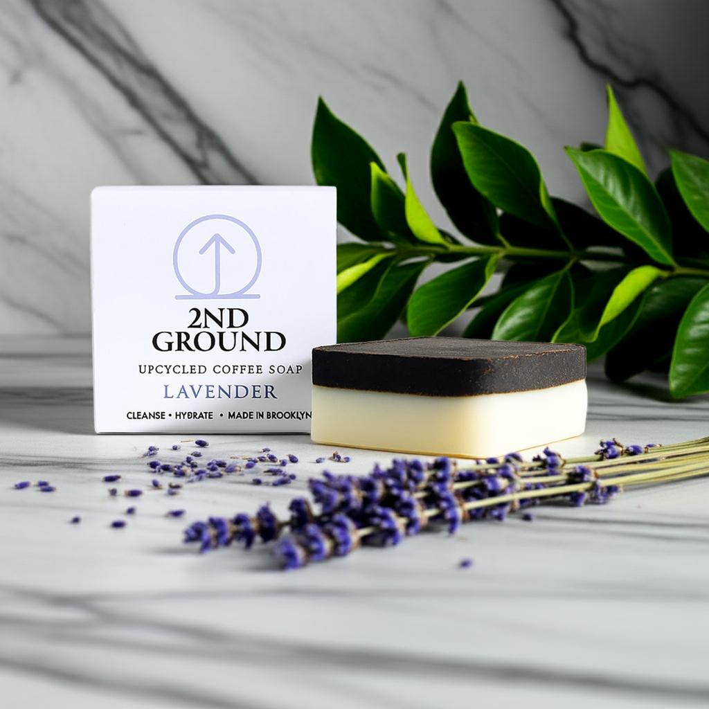 Lavender Upcycled Coffee Soap – Cleanse + Hydrate with fresh lavender and upcycled coffee grounds for a natural scrub.