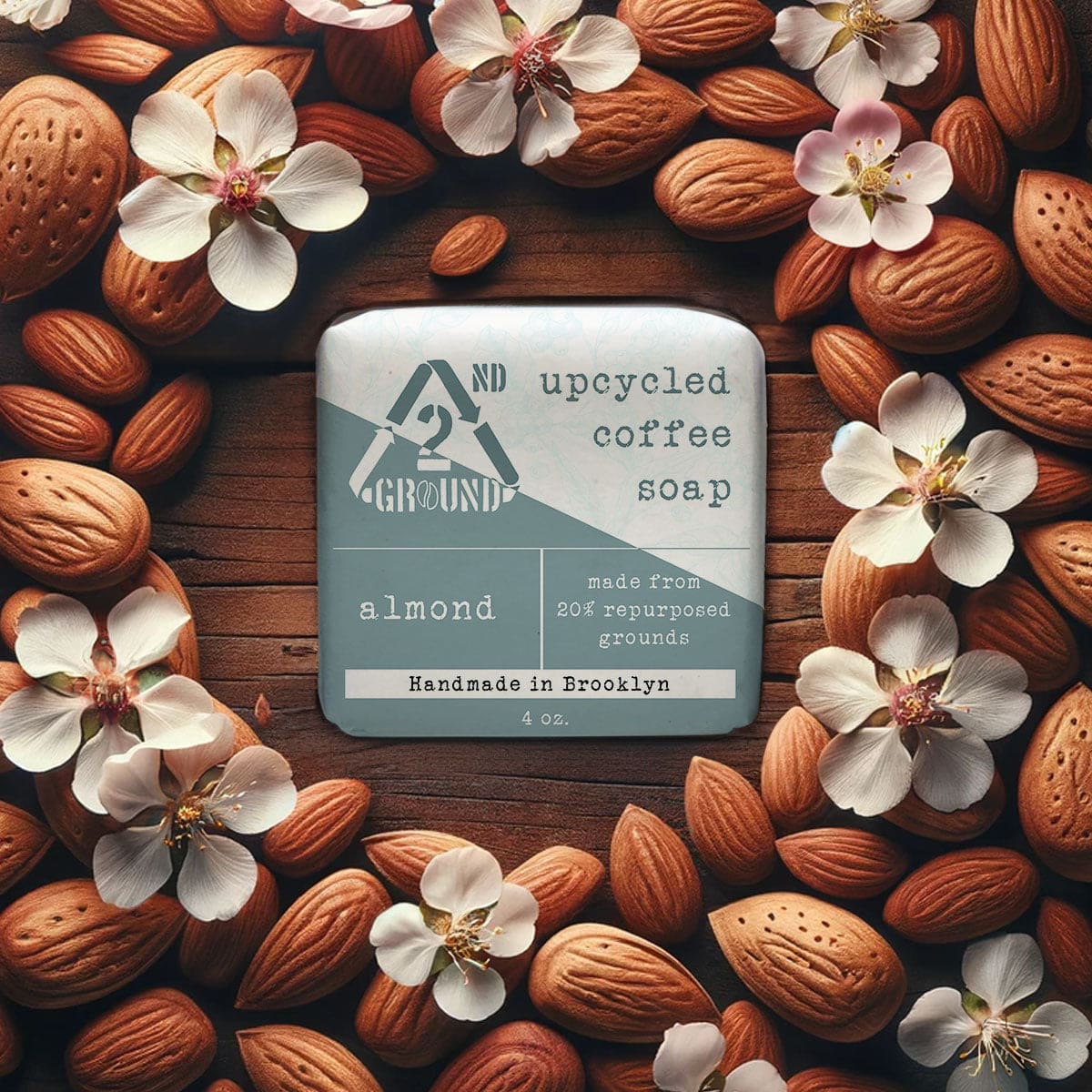 Graphic illustration of almond fragrance in upcycled coffee soap