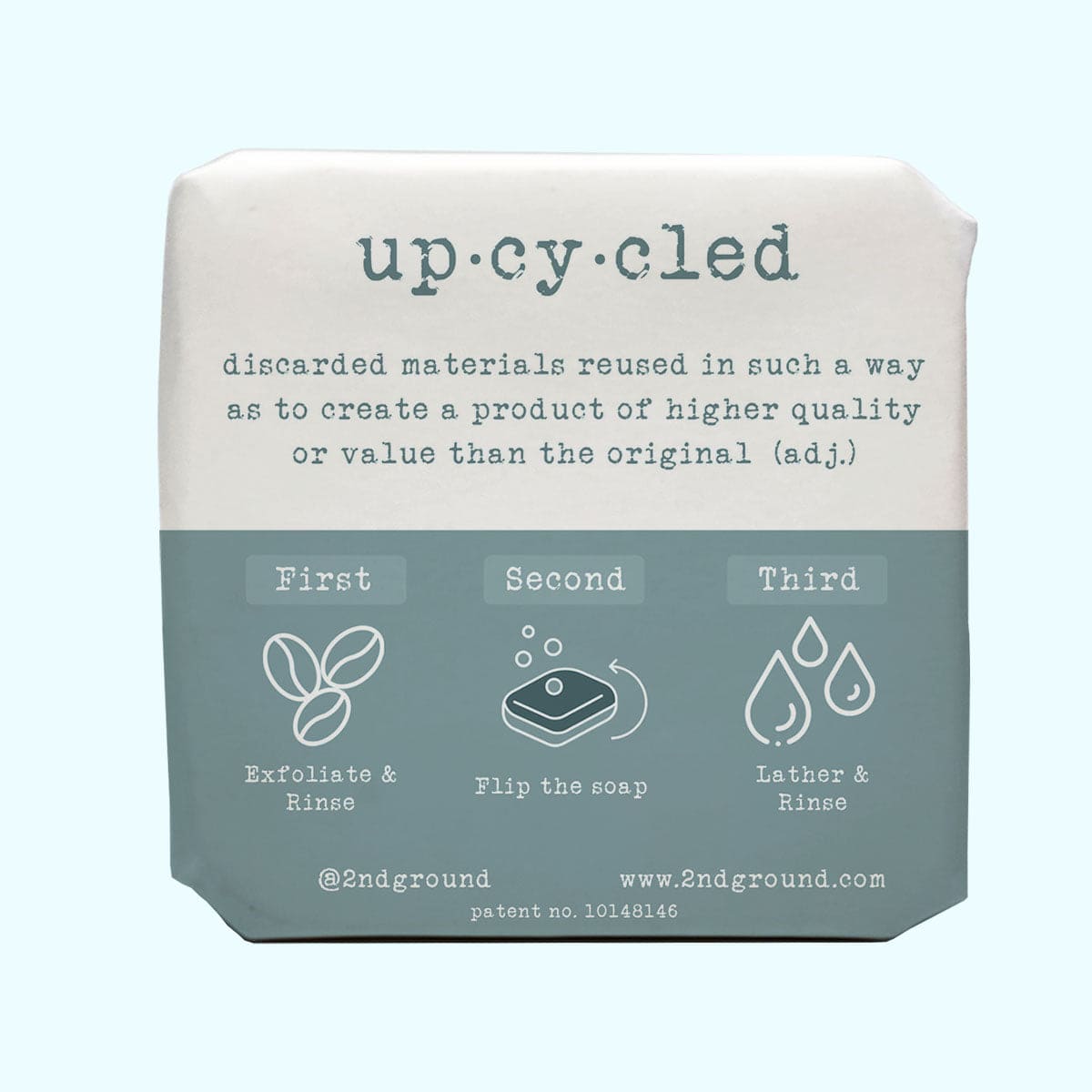 Back view of almond upcycled coffee soap packaging