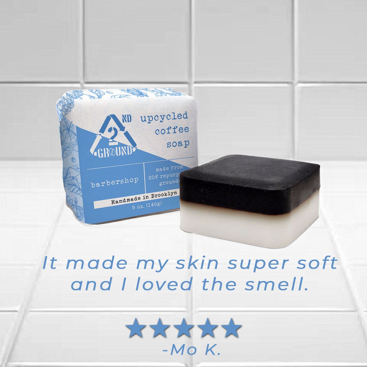 Customer review of barbershop upcycled coffee soap