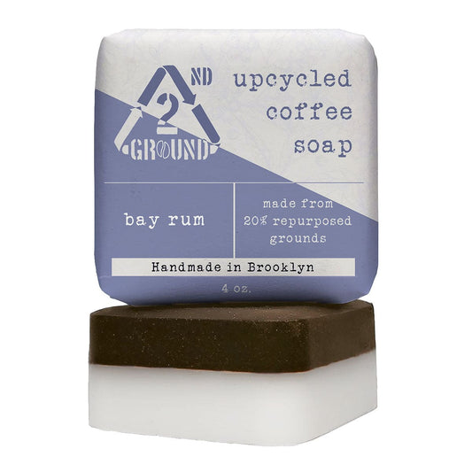 Front view of bay rum upcycled coffee soap