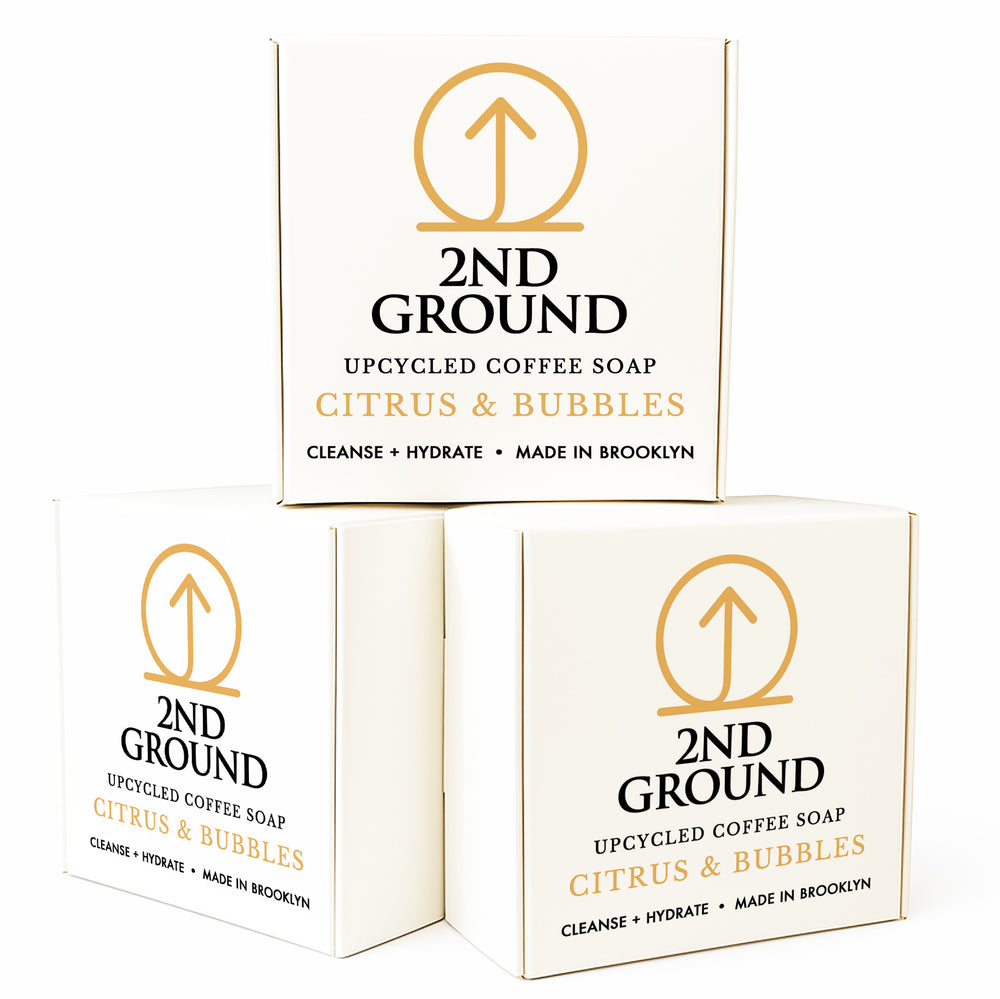 3-Bar Pack (Most Popular) featuring upcycled coffee grounds, 2-in-1 exfoliating soap bar, handmade in Brooklyn.