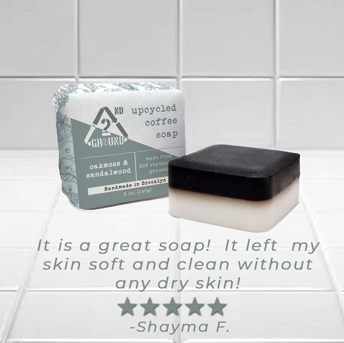 Customer review of oakmoss and sandalwood upcycled coffee soap