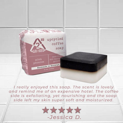 Customer review of peonies upcycled coffee soap